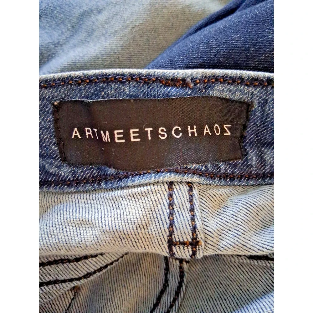 ARTMEETSCHAOS Men's Distressed Skinny Jeans Size 36 Light Wash Ripped Pants